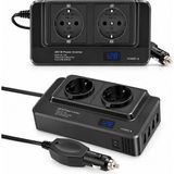 Qasul 200W Araç Güç Invertörü – 12V’DEN 220V’A Dönüştürücü, Çift Priz, 4 Usb, Dijital Ekran ve Hızlı Şarj - Siyah