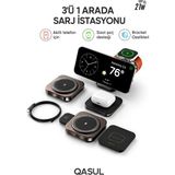Qasul 21W Magsafe Uyumlu Apple Watch iPhone Airpods Kablosuz Wireless Şarj Aleti Cihazı - Siyah