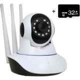 Qasul 360 Derece Dönebilen Kablosuz Ip Kamera Akıllı Gece Görüşlü Hareket Takip Sensörlü Ev Ofis Mağaza Işyeri Güvenlik Kamerası - 32GB-SD-KARTLI