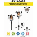 Qasul 4’ü 1 Arada Halka Işık Tripod Selfie Çubuğu Uzaktan Kumandalı 360° Döner Telefon Tutucu - Siyah