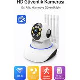 Qasul 5 Antenli Hd Akıllı Güvenlik Kamerası 360° Panoramik Görüş Wi-Fi Gece Görüşlü Hareket Algılama - Beyaz
