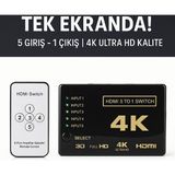 Qasul 5 Portlu Kumandalı 4K Full Hd 1080P HDMI Switch Çoklayıcı - Siyah