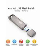 Qasul 512GB Flash Bellek, USB 3.2 + Type-C, 500MB/S Okuma, 450MB/S Yazma Hızı, Çift Bağlantı Noktalı, Darbeye Dayanıklı, Anti Manyetik, Sıcaklığa Dayanık - 512 GB - Gri Metal