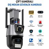 Qasul 8 mp 4K Full Hd Çift Lensi Alarmlı Su Geçirmez Dış Mekan Güvenlik Kamerası - Siyah