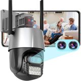 Qasul 8mp Hd Ip Kamera 2 Lens Güvenlik Koruması Wifi Gözetim Kameraları 8x Zoom Ptz Kablosuz Polis Alarm - Siyah