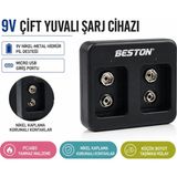 Qasul 9V Çift Yuvalı Pil Şarj Cihazı USB Girişli Akıllı Hızlı Şarj Aleti M7005 - 1 Adet