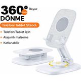 Qasul Alaşımlı 360° Dönme Özellikli Katlanabilir Telefon ve Tablet Standı - Beyaz