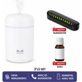 Qasul Araç Içi Mini Hava Nemlendirici Ultrasonik Sessiz LED Işıklı + Hediye Park Telefon Numaratörü + Hediye Koku - Çok Renkli