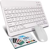Qasul Bluetooth Klavye ve Fare Seti Taşınabilir Şarj Edilebilir Kablosuz Taşınabilir Android Tablet Cep Telefonu Samsung Akıllı Telefon iPhone iPad Mini Pro Air Windows - Beyaz