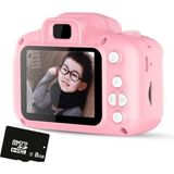 Qasul Çocuklar Için Mini Hd 1080P Dijital Fotoğraf Makinesi - 5 Oyun Yüklüegitici Fotoğraf Makinesi 8gb Sd Kart Dahil - Pembe - Normal Beden