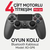 Qasul Dual Motor Titreşimli Ps4 Uyumlu Titreşimli Bluetooth Oyun Kolu -Gp6 Kablosuz Gamepad - Gri
