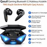 Qasul Gaming Bluetooth 5.3 Kablosuz Kulaklık Tws Düşük Gecikme Rgb Işıklı Stereo Ses - Siyah