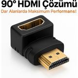 Qasul HDMI 90°dönüştürücü Dirsek Dişi Erkek HDMI Aparat Dik HDMI L 90 Derece HDMI - Siyah