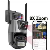 Qasul IP66 Su Geçirmez 9mp Çift Lensli 8x Zomlu Wifi Ptz Pollis Çakarlı Güvenlik Kamerası - Siyah