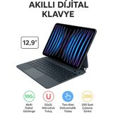 Qasul iPad Pro 12 ile Uyumlu (3-4-5-6 Nesil) / iPad Air 6 ile Uyumlu 13'' M2 Kablosuz Bluetooth Klavye 12.9, Touchpad’li, Dijital Ekranlı, Şarj Edilebilir, Türkçe Q, 64 Tuşlu - Siyah