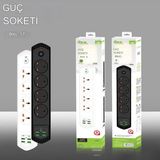 Qasul Isıya Dayanıklı Akım Korumalı 3000W Kapasiteli 10 Girişli 4 USB 2 Typ-C 4 Priz Girişli 2 Metre Kablo Uzunluklu Uzatma Gurup Priz - Siyah - Beyaz