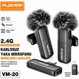 Qasul Kablosuz Yaka Mikrofonu Çiftli Set Typec & Lightning Gürültü Önleyic Tak-Çalıştır Vlog Röportaj Için - Siyah
