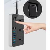 Qasul Kontrol Anahtarlı Güç Kaynağı Kartı 3-Ac (13A/3000W), 6 Usb Şarj Portlu Soket (3.1A/5V) 1.8M Kablo Güç Adaptörü, Ofis Ev
