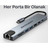 Qasul Macbook Pro Air İçin USB Type-C Hub Dönüştürücü 8 in 1 Çoklayıcı