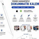 Qasul Manyetik Şarjlı Stylus Kalem Type-C Şarjlı Tablet Kalemi Hassas Uçlu Dokunmatik Kalem - Beyaz