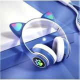 Qasul Mavi Sevimli Kedi LED Işıklı Katlanabilir Kablosuz Kulaküstü Bluetooth Kulaklık Uyumlu