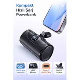 qasul Mini PowerBank 5000 mAh, 20W Hızlı Şarj, Type-C GirişYüksek Kalite, Akım Korumalı Led Ekranlı