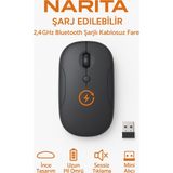Qasul NRT-180 Şarj Edilebilir Sessiz Bluetooth Kablosuz Mouse – 2.4 Ghz, Uzun Pil Ömrü, Ince Tasarım - Siyah