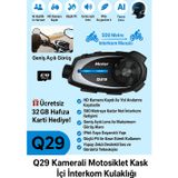 Qasul Q29 Kameralı Motosiklet İnterkom Kulaklığı Geniş Açılı Görüş HD Kayıt ve 32GB Hediye Kart