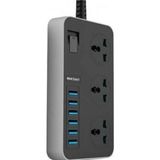 Qasul TB-T09 6 Usb'li 3'lü Akım Korumalı Grup Priz - Siyah