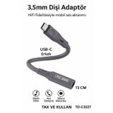 Qasul TD-C3327 Type-C-3.5mm Kulaklık Dönüştürücü HiFi Ses Aktarımı DAC Çipli Tak ve Kullan 13cm