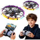 Qasul Ufo Tasarımlı Rgb LED Işıklı Hd Kameralı Drone Koruma Kafesli - Çok Renkli