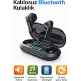 Qasul Ultra Ince Tws Kablosuz Bluetooth Kulaklık 5.1 LED Şarj Göstergeli Net Ses & Güçlü Bass - Siyah
