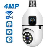 Qasul Wifi Çift Lens Ampul Kamera Evcil Hayvan-Bebek Hareket Takip Gözetim 1080P Akıllı Güvenlik Sistemi Iki Yönlü Ses Algılama - Beyaz