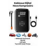 Qasul WY-006 Kablosuz Dijital Hava Kompresörü 150 Psı Taşınabilir Şarjlı Lastik Şişirme Pompası LED Işıklı