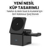 Qasul Yeni Nesil Küp Tasarımlı Telefon & Akıllı Saat & Kulaklık İçin 3İn1 Kablosuz Şarj Standı