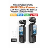 Qasul Yüksek Çözünürlüklü 66MP Dijital Kamera 2.5k Video Çekimi, 16X Zoom ve Webcam Özelikli Taşınabilir