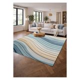 Qatalina Modern 3D Efektli Dalga Desenli Dijital Baskı Kaymaz Taban Yıkanabilir Salon Antre Halı 3DALGAQAT106