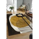 Qatalina Modern Soyut Desenli Halı | Hardal Siyah | Salon Oturma Odası Dekoratif Kaymaz Halı - KARE