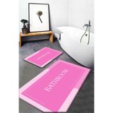 Qatalina pembe Bath Yazılı Yıkanabilir Kaymaz Taban 2 Li Banyo Paspası Klozet Takımı Halısı