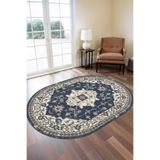 Qatalina Premium Vintage Lacivert Etnik Desenli Halı Kaymaz Taban Yıkanabilir Salon Halısı-OVAL LC