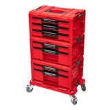 Qbrick System PRO Drawer Workshop Set 3 Tekerlekli Çekmeceli Takım Çantası | 4 parça modüler set: 7 çekmece, 100 kg taşıma kapasiteli tekerlekli platform, 2'si frenli döner teker