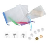 QDXATIVP 40 ADET Peeling Sabun File Koruyucu Kese Çanta ve 3 ADET Şeffaf Kanca ve 5 ADET Şeffaf Yaylı Kordon Plastik Kilit Duş Yüz Yıkama için, Kabarcık Yapması ve Saklaması Kolay Küçük Sabun