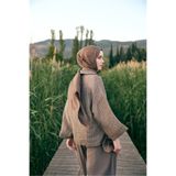 Qef İpek Jakar Monogram Şal Soft Kahve
