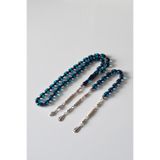QELA COLLECTION Sürmeli Kehribar Tesbih+ Zaza Tesbih Seti | Ahşap Kutulu | Metal Püsküllü