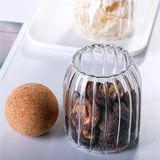 Qer Home 3 Adet Top Mantar Kapaklı Çizgili Cam Kavanoz ve Baharatlık Seti 1200 ml - Şeffaf