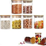 Qer Home Bambu Kapaklı Vakumlu Borosilikat Cam Kavanoz 6 Adet 100 ml - Şeffaf
