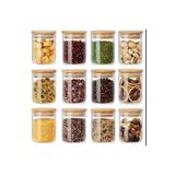Qerhome 12 Adet Bambu Kapaklı Borosilikat Cam Kavanoz Mini 200 Ml ( Kaşıklı)