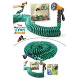 Qerhome 15 Metre Spiral Lüx Basınçlı Hortum Bahçe Araba Yıkama Hortumu