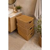 Qerhome 3'lü Kapaklı Hasır Rattan Organizer Sepet SHR4404