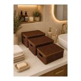 Qerhome 3'lü Kapaklı Letta Organizer Çok Amaçlı Hasır Rattan Sepet SVR-BJ71490